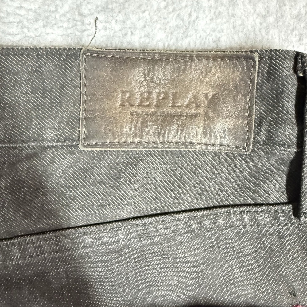Replay Jeans Mens 30x32 Black Waitom Slim Fit Denim Button Fly Straight Pants - Picture 7 of 16